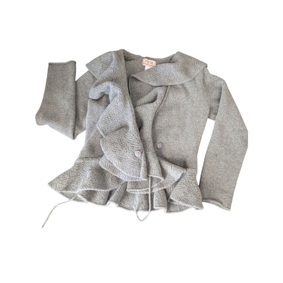 Fenn wright manson wool Gray ruffle cardigan sweater Size L - Picture 2 of 14
